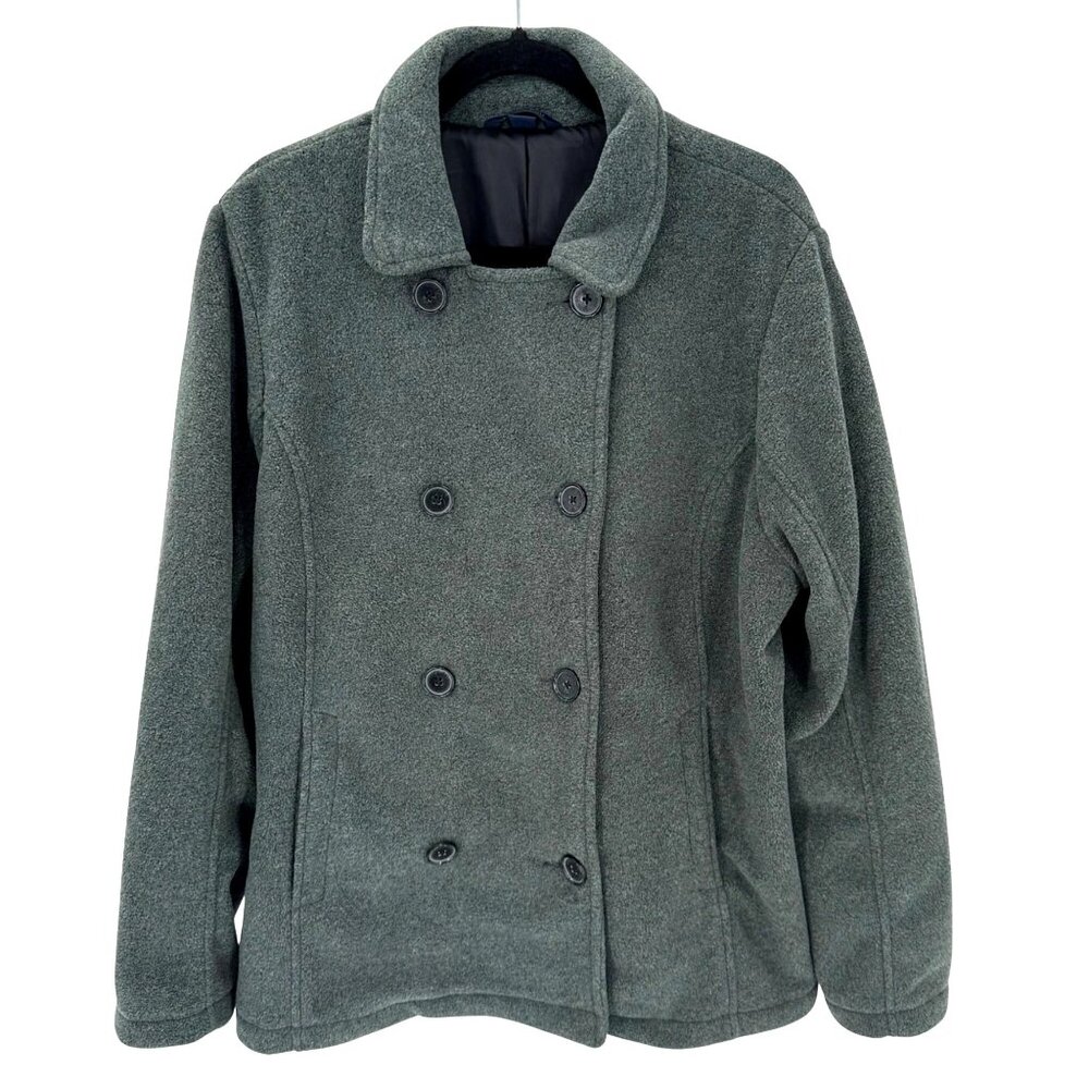 Lands End Womens Polartec Aircore 200 Double-Breasted Peacoat Jacket XL Gray